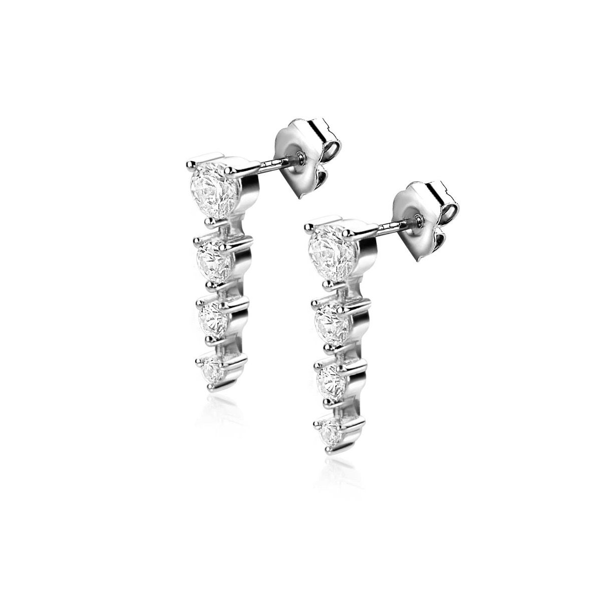 ZINZI zlv. oorstekers met 4 zirconia's aflopend