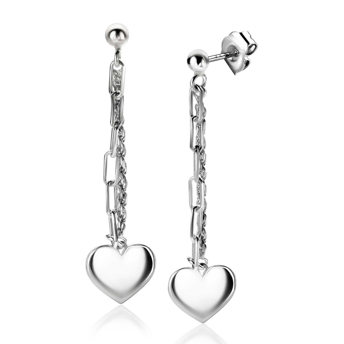 ZINZI zlv. oorstekers paperclip/koord hart hanger
