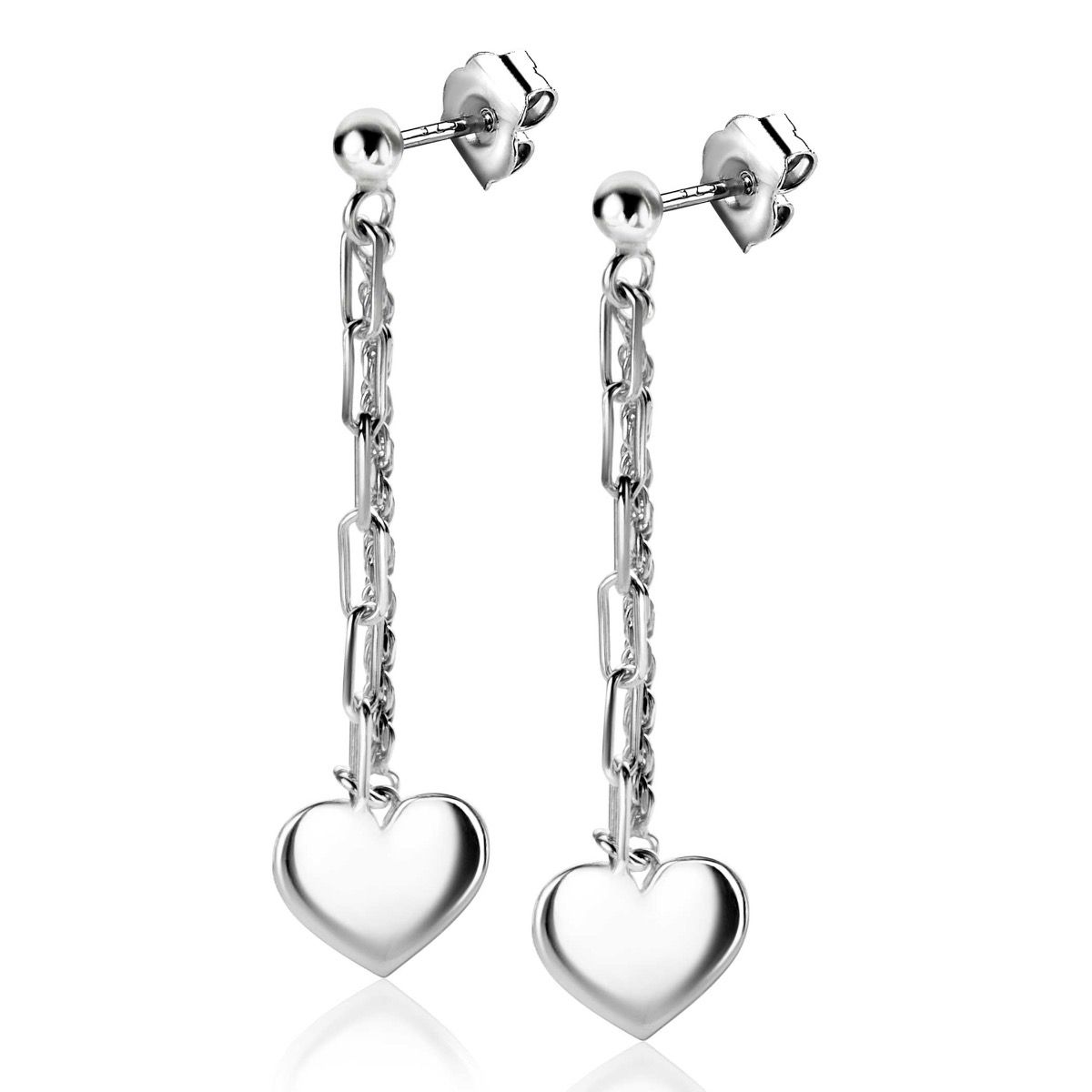 ZINZI zlv. oorstekers paperclip/koord hart hanger