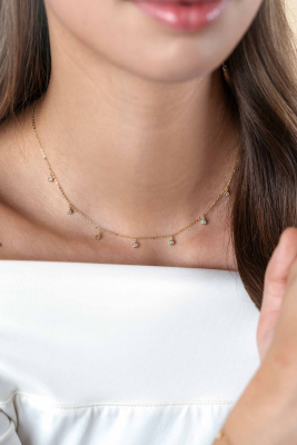 ZINZI GOLD collier met 7x zirc. hangertje 40/42cm