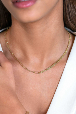 ZINZI zlv. collier gg.verg. paperclip/koord met t-bar