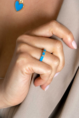 ZINZI zlv. aansch.ring blauw emaille zirc.3mm mt.58