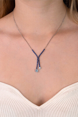 ZINZI zlv. Y-collier met zirconia's blauw/lichtblauw
