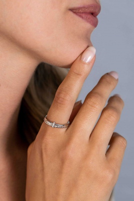 ZINZI zlv. ring 2 banen gedraaid/glad en zirc. mt.58