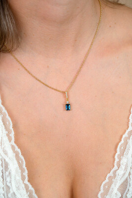 ZINZI zlv. collier gg.verg.hanger baq.blauw en zirc.