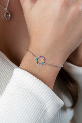 ZINZI zlv. armband met open rondje regenboog