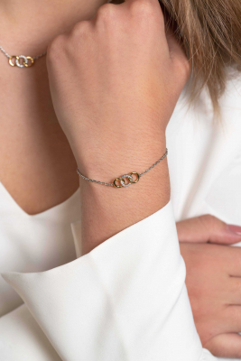 ZINZI silbernes Armband gelb vergoldet 3 offen Kreise verbunden  weiß ZIA2045Y