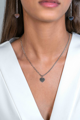 ZINZI zlv.collier paperclip/koord en hart hanger
