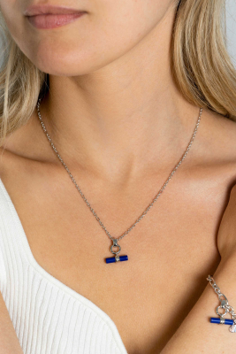 ZINZI zlv. collier met kapittelstokje lapis lazili 45cm