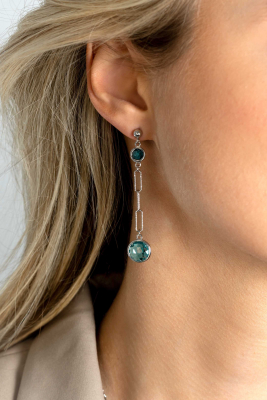 ZINZI zlv. oorstekers lang met blauw tinten zirc.