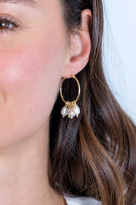 ZINZI silberne Ohrringe 14K gelb vergoldet 25mm  weiße Perlen ZIO2187G