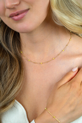 ZINZI zlv. collier gg.verguld met gele bolletjes