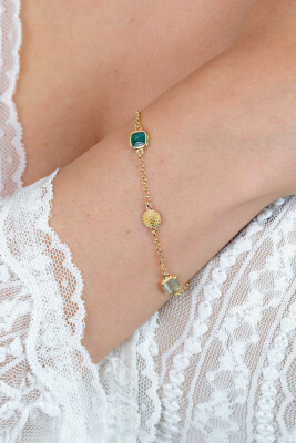 ZINZI zlv. armband gg.verg. groen en bew.plaatjes