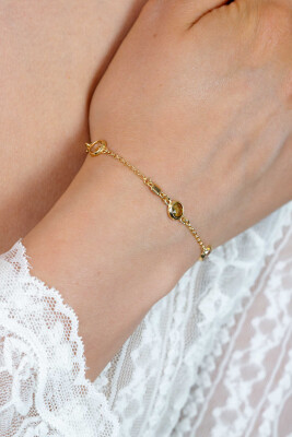 ZINZI zlv. armband gg.verg. blokjes en champ/olijf