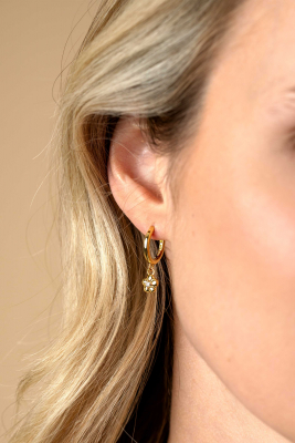 22mm ZINZI vergoldete Silber Creolen 14mm mit baumelnden Blümchen, besetzt mit weißen Zirkonia ZIO2620