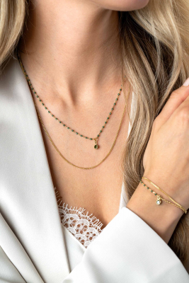 ZINZI zlv.2x collier gg.verg. grmt.en groene bolletjes