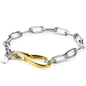 ZINZI silbernes Armband mit breiten paperclip Gliedern zweifarbig 19,5 cm ZIA2106
