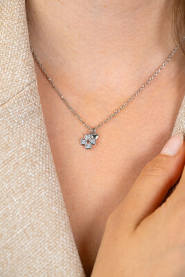 ZINZI zlv. collier met klaver zirc. en hartje