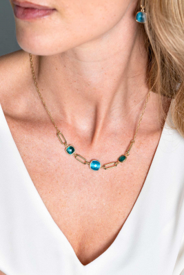 ZINZI zlv.collier gg.verg.ovale schakels/turq/groen