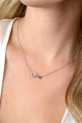ZINZI Silberkette mit Infinity-Symbol, verbunden mit einem offenen Herzen, besetzt mit weißen Zirkonia, 42-45 cm ZIC2596