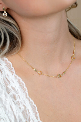 ZINZI zlv. collier gg.verg.blokjes en champ/olijfgroen