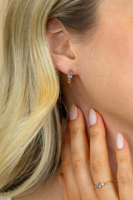 ZINZI zlv. klapcreolen blauw/paars/geel 15x2mm