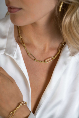 ZINZI zlv.collier gg.verg. grmt./4x paperclip schakel