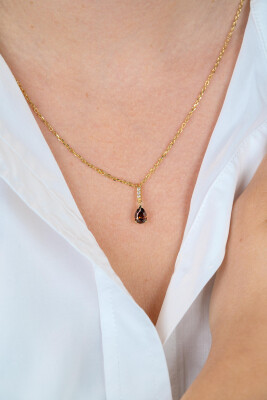 ZINZI zlv. collier met staafje zirconia's en peer bruin