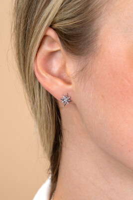 ZINZI zlv. oorknopjes fantasie ster met zirconia's