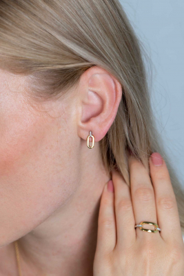 ZINZI silberne Ohrstecker extra 14K gelb vergoldet oval weiße Zirkonias 13mm ZIO2248