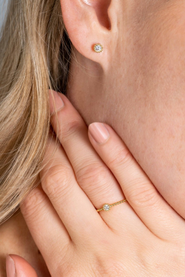 ZINZI Gold bolletjes ring met zirconia rond mt. 58