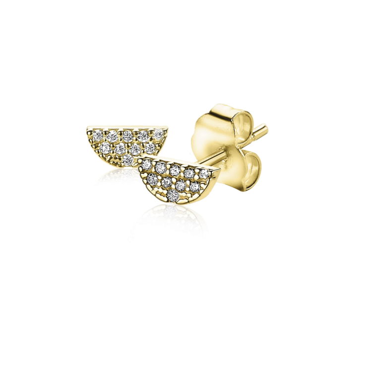ZINZI Gold 14 Karat Gold Ohrstecker Halbmond weißer Zirkonia ZGO220