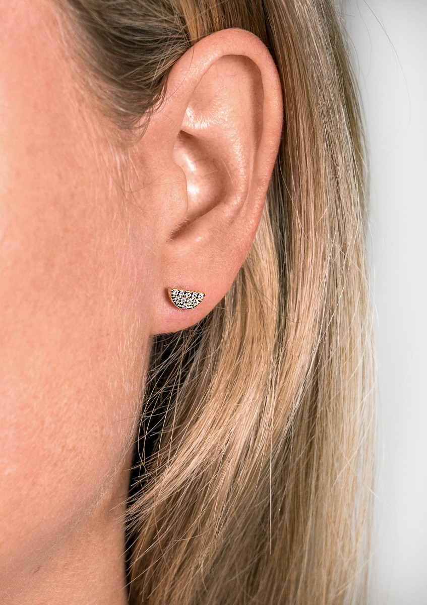 ZINZI Gold 14 Karat Gold Ohrstecker Halbmond weißer Zirkonia ZGO220