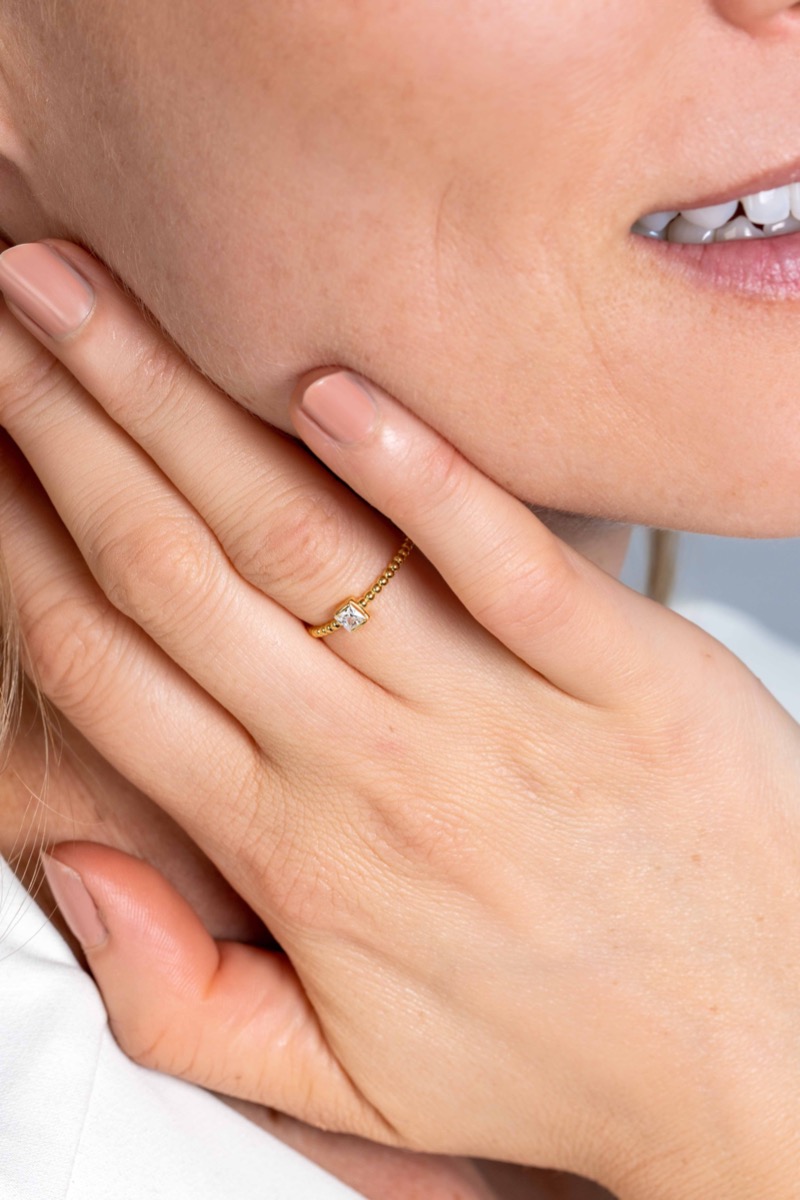 ZINZI Gold bolletjes ring met vierkante zirc. mt. 52