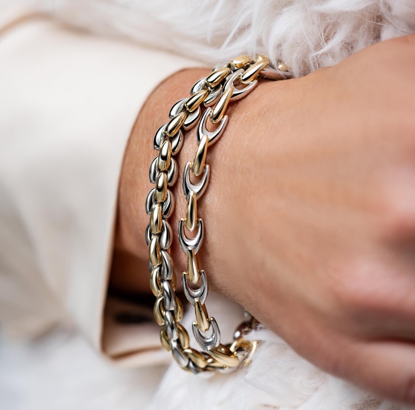 ZINZI silbernes Gliederarmband gelb vergoldet 7mm breit 19,5cm ZIA1290
