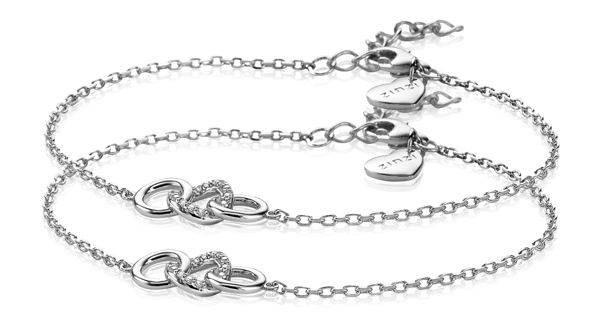 ZINZI set van 2 zlv. armbanden 3 rondjes verbonden zirc.