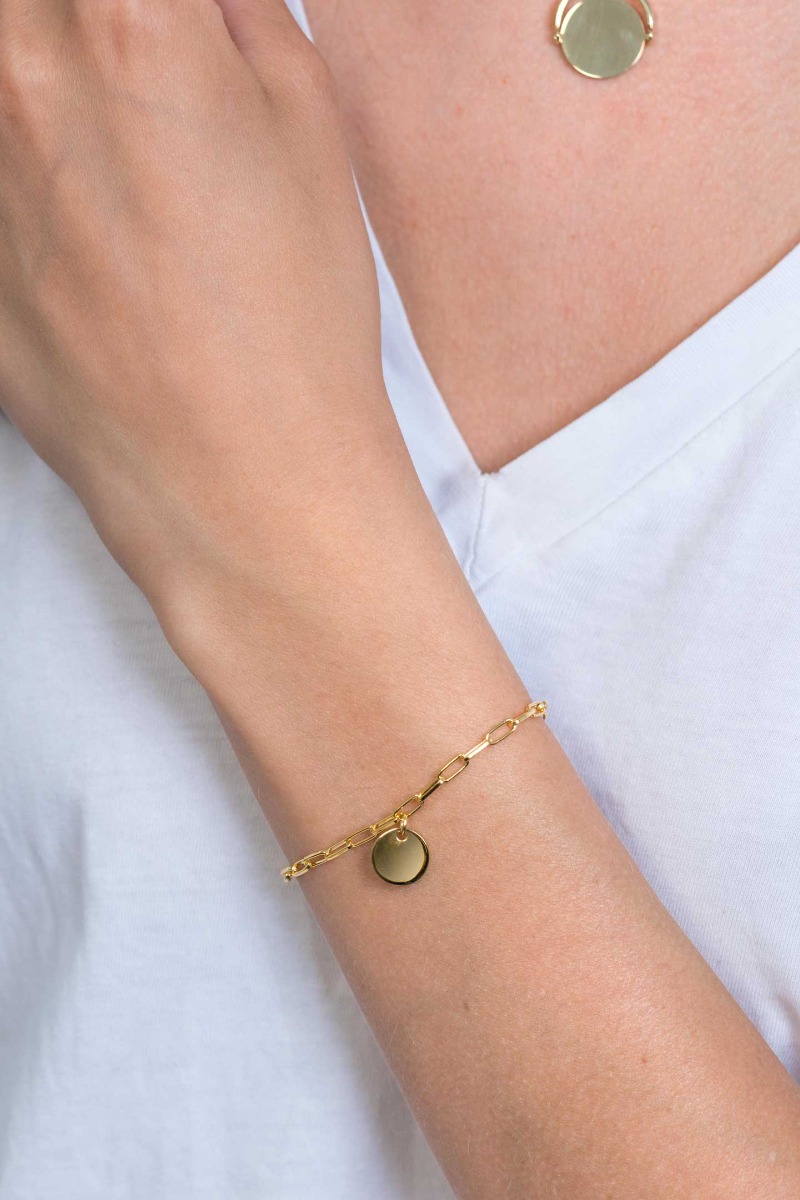 ZINZI silbernes Armband 14K gelb vergoldet paperclip Glieder rund Plättchen ZIA2166G