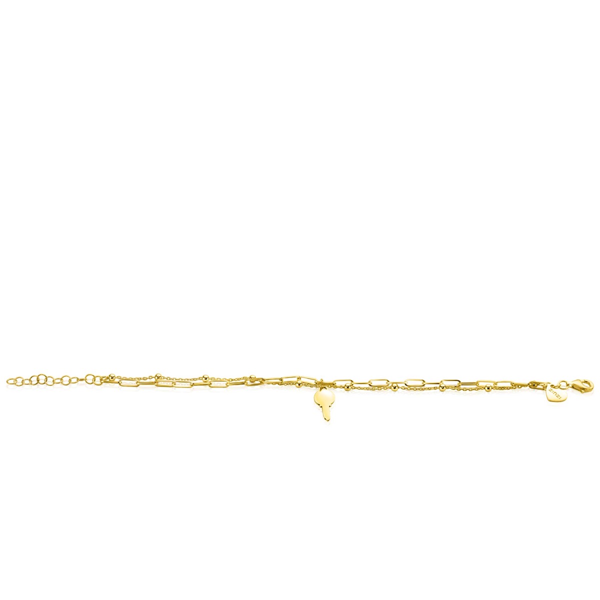 ZINZI zlv. armband 2rij gg.verg.fant. hanger sleutel