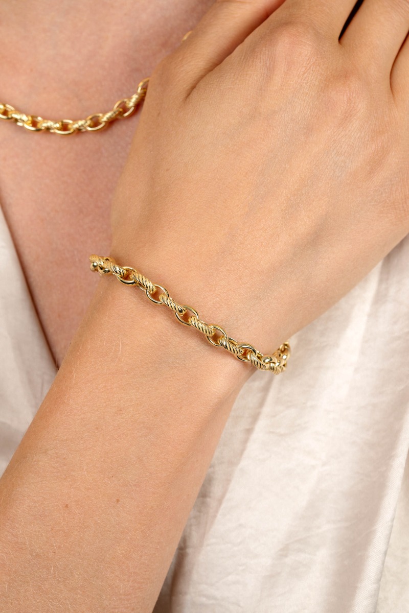 ZINZI vergoldetes breites Silberarmband (6 mm breit) mit luxuriösen Jasseron-Gliedern, glatt und graviert, 20 cm ZIA2638