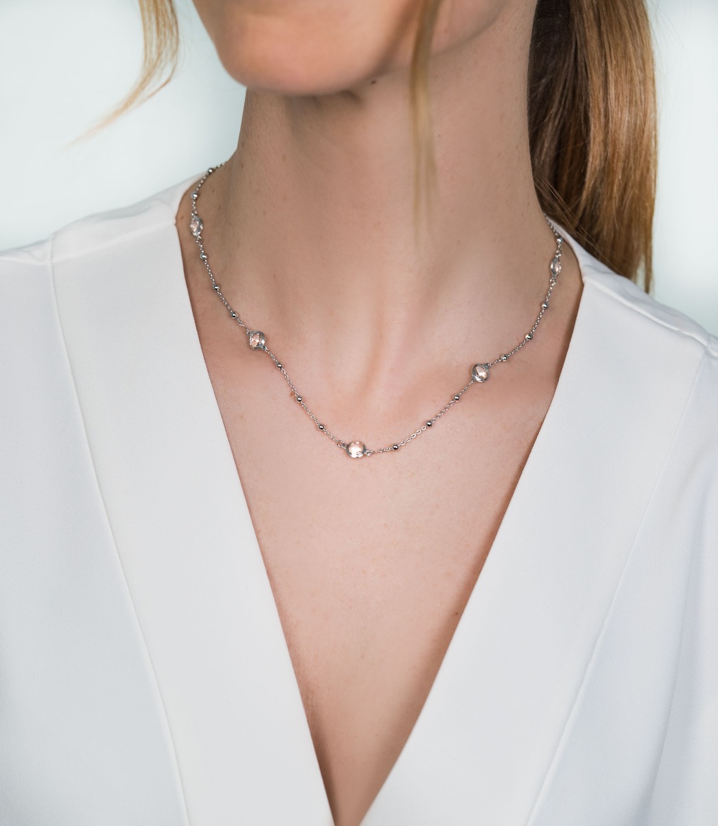 ZINZI silberne Fantasie Kette rund weiß 45cm ZIC1550
