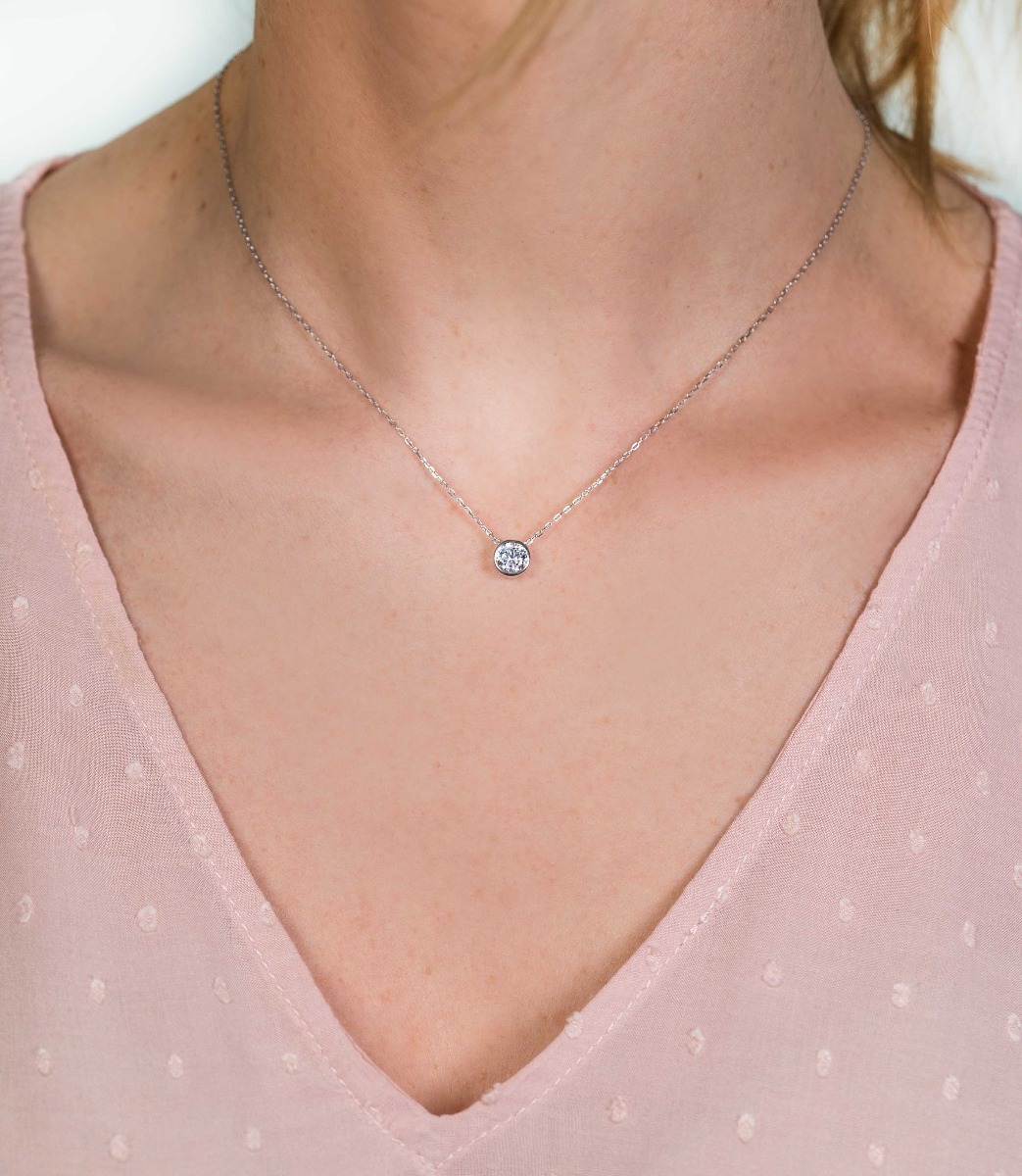 "ZINZI silberne Kette mit Anhänger rund  weiß 40-45cm ZIC1775"