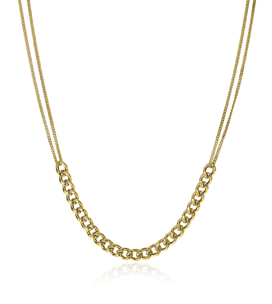 ZINZI silbernes multi-look Kette 14K gelb vergoldet 45cm Mittelteil breite Gourmet Glieder ZIC2185G
