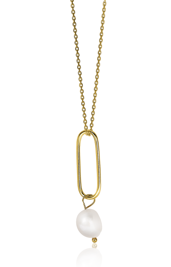 ZINZI silberne Kette 14K gelb vergoldet 45cm oval 43mm  weiße Perle ZIC2188G