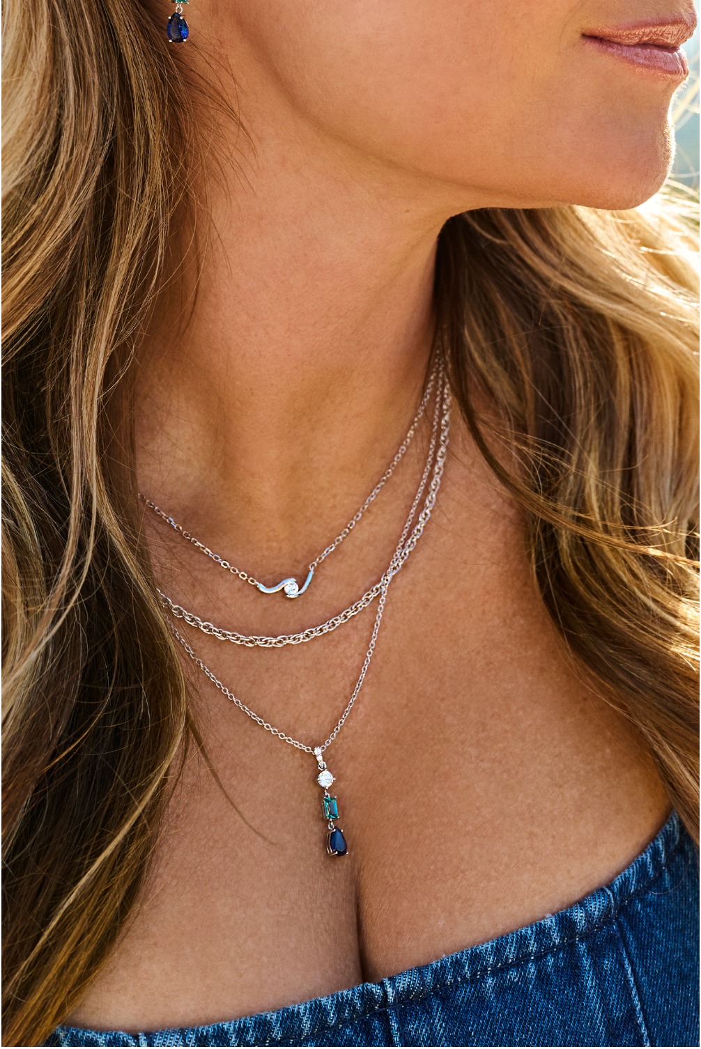 ZINZI zlv. collier hanger blauw peer/lichtbl.rechth/zc