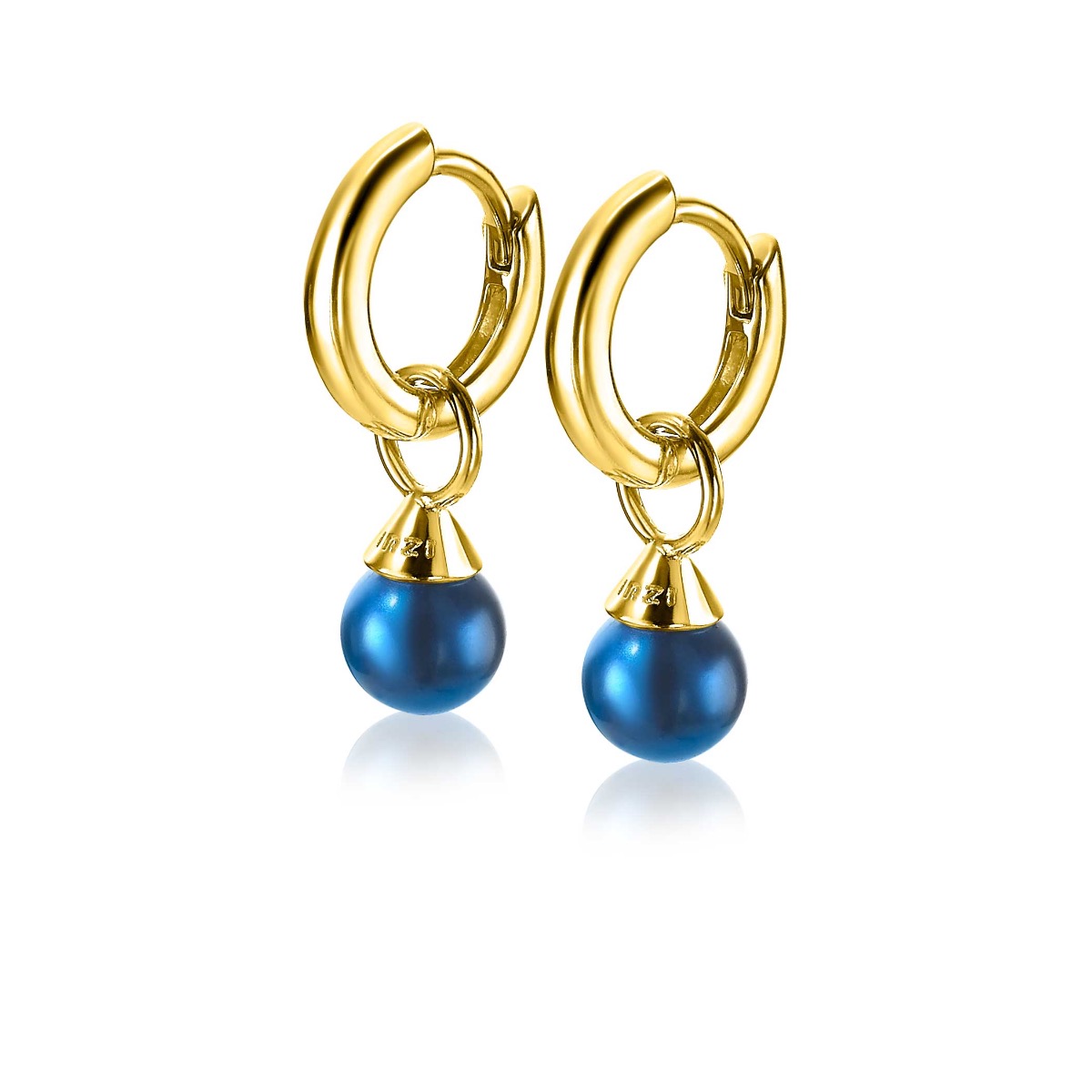 ZINZI zlv. creoolhangers gg.verg. blauwe parel 6mm