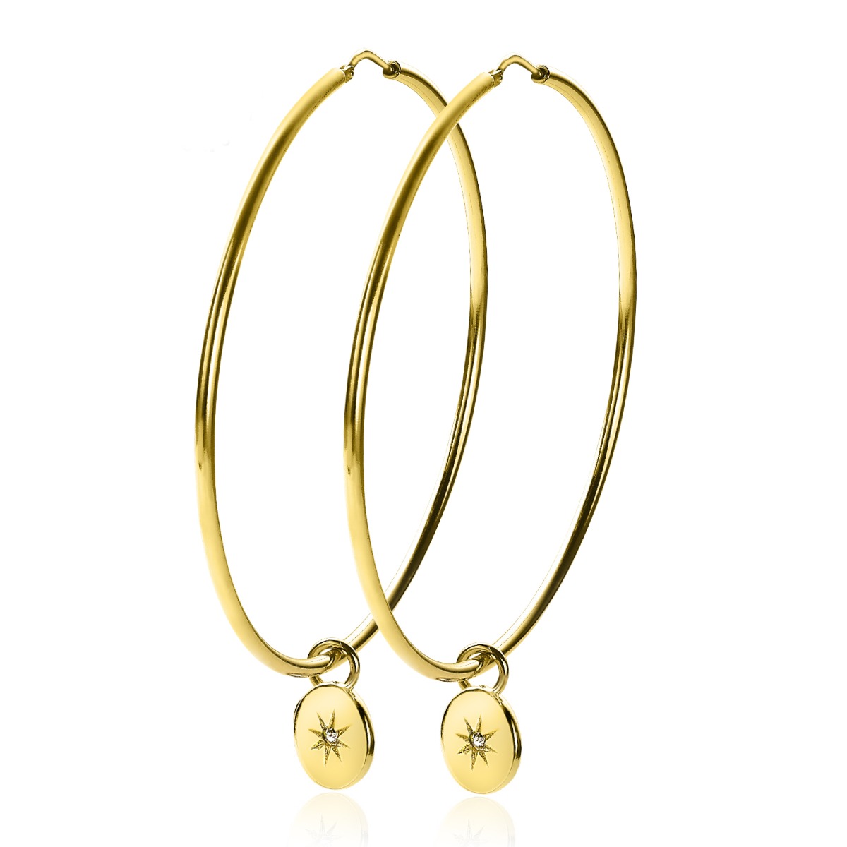 ZINZI silberne Ohrhänger 14K gelb vergoldet rund 10mm Sonne  weiße Zirkonia ZICH1994G