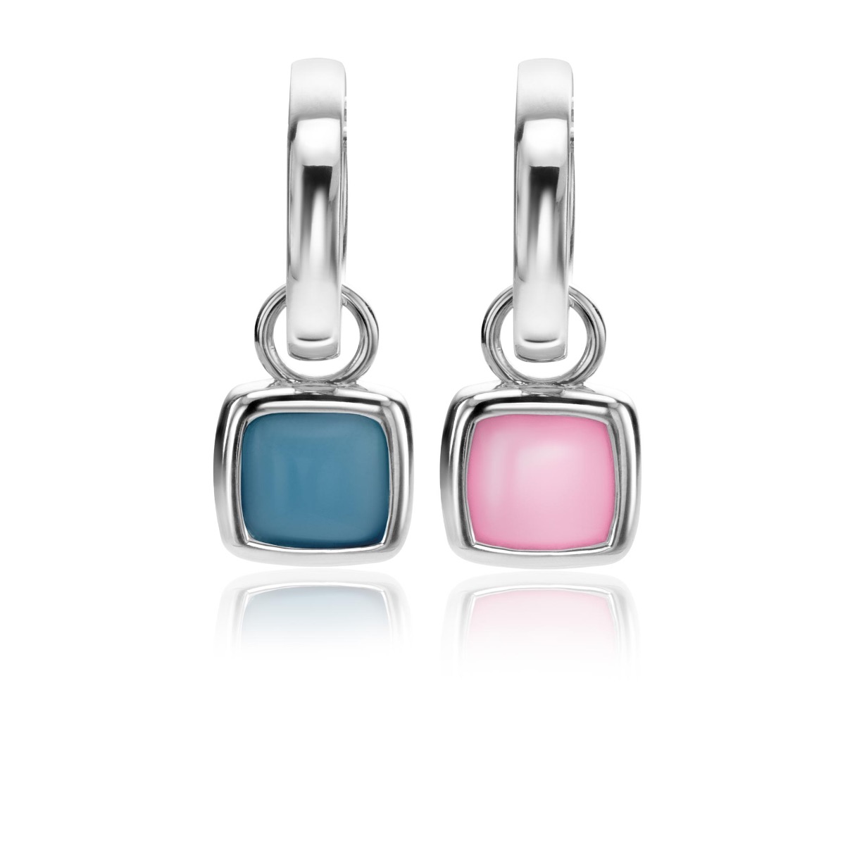 ZINZI zlv.oorbedels vk 2-zijdig blauw/roze parelm.