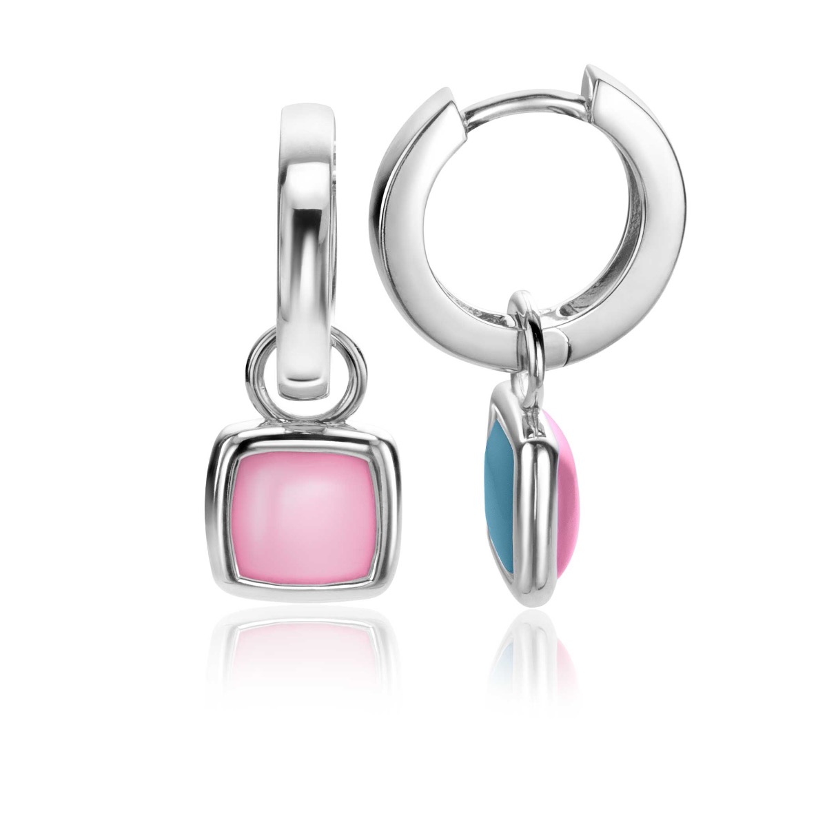 ZINZI zlv.oorbedels vk 2-zijdig blauw/roze parelm.
