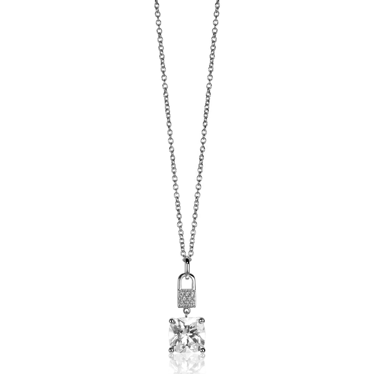 ZINZI Silberanhänger mit quadratischen weißen Zirkonia- und Pavé-Fassung 24mm ZIH2268