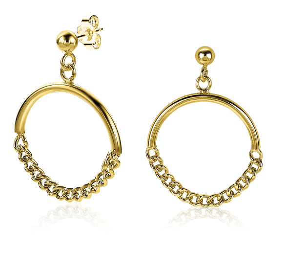 ZINZI silberne Ohrhänger 14K gelb vergoldet 24mm rund mit Gourmet Glieder ZIO2201G